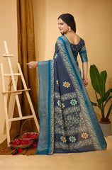 Runglory Blue Dola Silk Saree with Contrast Border