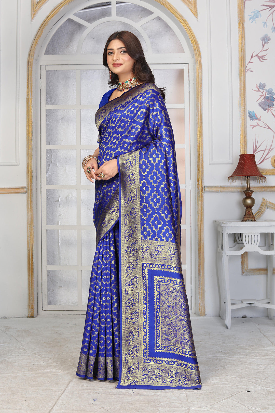 Festive Royal Blue Banarasi Saree with Traditional Zari Work