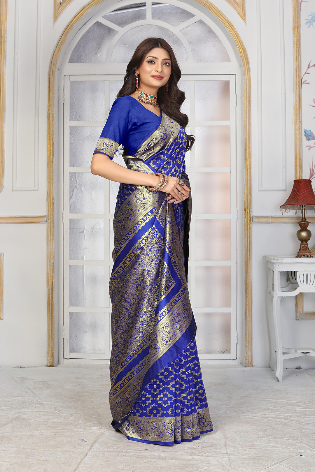 Festive Royal Blue Banarasi Saree with Traditional Zari Work