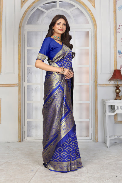 Festive Royal Blue Banarasi Saree with Traditional Zari Work