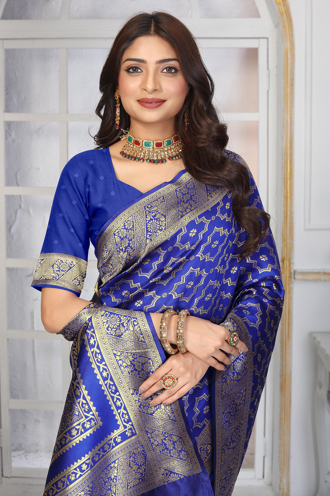 Festive Royal Blue Banarasi Saree with Traditional Zari Work