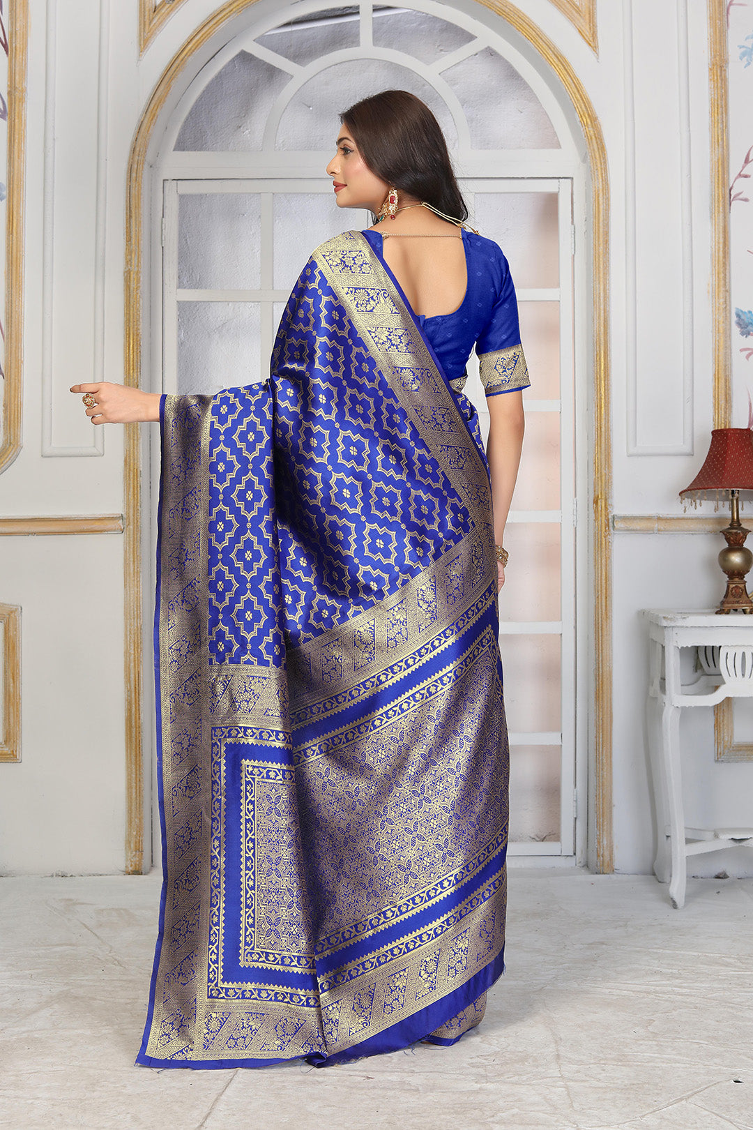Festive Royal Blue Banarasi Saree with Traditional Zari Work
