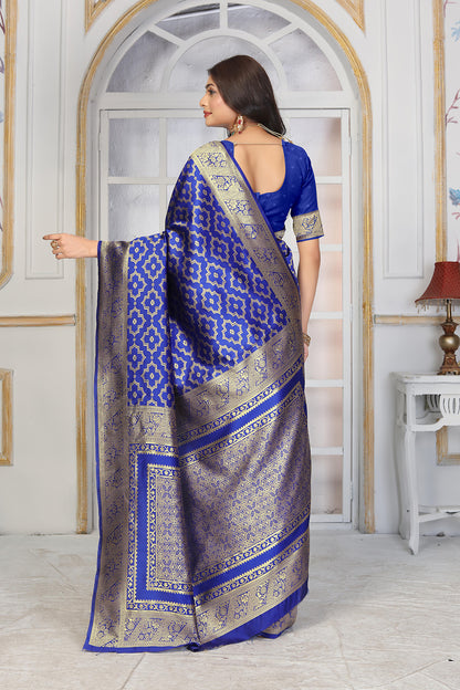 Festive Royal Blue Banarasi Saree with Traditional Zari Work