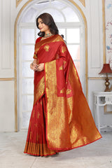 Classic Red Banarasi Silk Saree with Grand Golden Zari Border