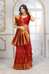 Classic Red Banarasi Silk Saree with Grand Golden Zari Border