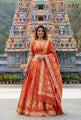 Royal Rust Orange Banarasi Silk Lehenga Set With Zari Floral Design