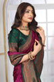 Regal Purple Jacquard Silk Saree with Heritage Temple Zari Pallu & Bottle Green Contrast Blouse