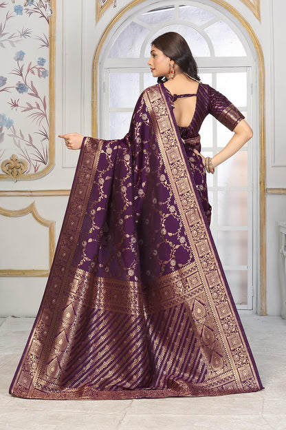 Imperial Purple Banarasi Jacquard Silk Saree with Grand Antique Gold Zari Work