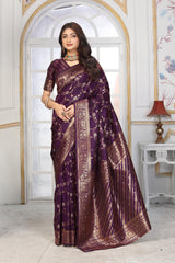 Imperial Purple Banarasi Jacquard Silk Saree with Grand Antique Gold Zari Work