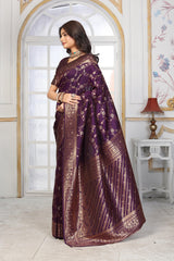 Imperial Purple Banarasi Jacquard Silk Saree with Grand Antique Gold Zari Work