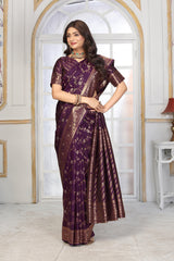 Imperial Purple Banarasi Jacquard Silk Saree with Grand Antique Gold Zari Work