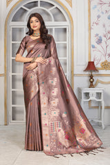 Champagne Mauve Jacquard Silk Saree with Multicolor Meenakari Zari Detailing