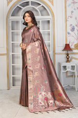 Champagne Mauve Jacquard Silk Saree with Multicolor Meenakari Zari Detailing