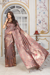Champagne Mauve Jacquard Silk Saree with Multicolor Meenakari Zari Detailing