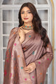 Champagne Mauve Jacquard Silk Saree with Multicolor Meenakari Zari Detailing