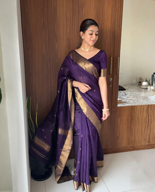 Bollywood-inspired purple Nayanthara Saree