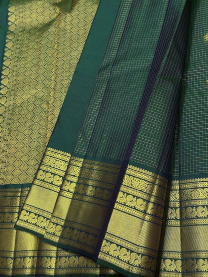 Bottle Green Banarasi Soft Silk Saree with Rich Golden Zari Border | Traditional Wedding & Festive Wear