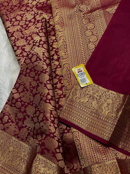 Maroon Banarasi Soft Silk Saree with Rich Golden Zari Weaving | Traditional Wedding & Festive Wear