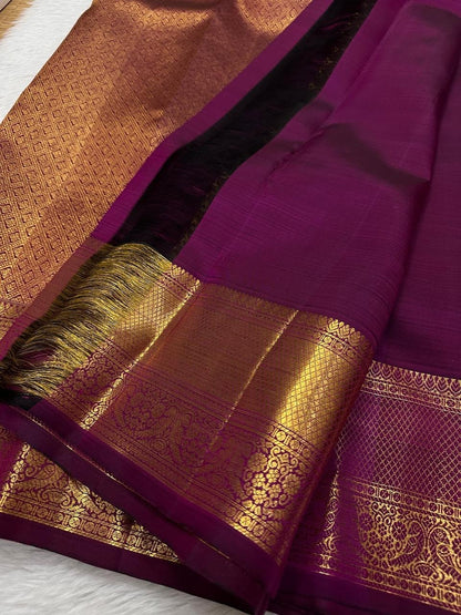 Purple Banarasi Soft Silk Saree with Rich Gold Zari Weaving & Contrast Pallu | Traditional Wedding Wear | Unstitched Blouse