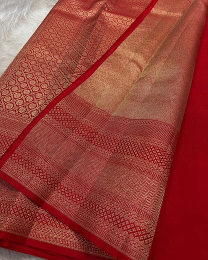 Banarasi Soft Silk Saree with Rich Gold Zari Weaving & Grand Pallu | Traditional Wedding Wear | Unstitched Blouse