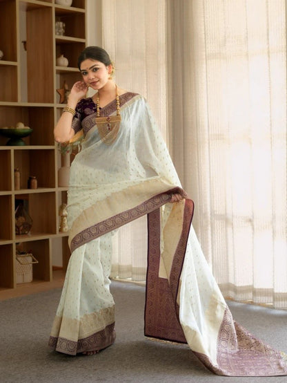 Soft Banarasi Silk Saree with Rich Zari Woven Border & Running Blouse | Wedding, Festive & Party Wear | 5 Colors