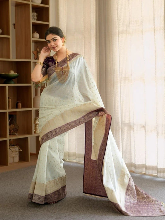 Soft Banarasi Silk Saree with Rich Zari Woven Border & Running Blouse | Wedding, Festive & Party Wear | 5 Colors