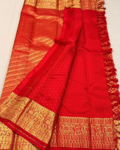 Royal Red Kanjivaram Soft Silk Saree with Rich Gold Zari Weaving
