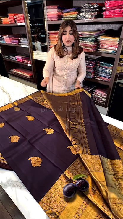 Navy Blue Banarasi Soft Silk Saree with Rich Golden Zari Border | Traditional Wedding & Festive Wear
