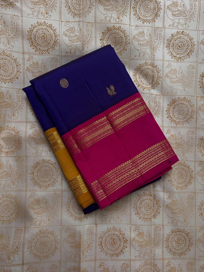 Royal Blue Banarasi Soft Silk Saree with Rani Pink Zari Border | Traditional Wedding & Festive Wear