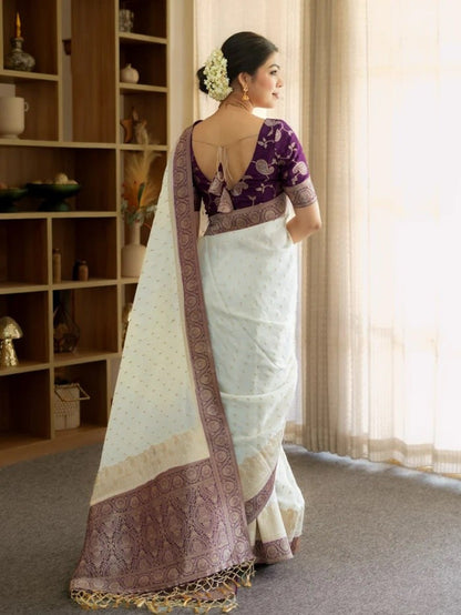 Soft Banarasi Silk Saree with Rich Zari Woven Border & Running Blouse | Wedding, Festive & Party Wear | 5 Colors