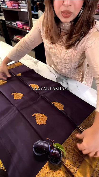 Navy Blue Banarasi Soft Silk Saree with Rich Golden Zari Border | Traditional Wedding & Festive Wear