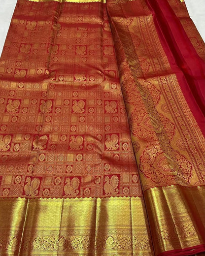 Heritage Maroon Kanjivaram Silk Saree with Grand Gold Zari Weaving