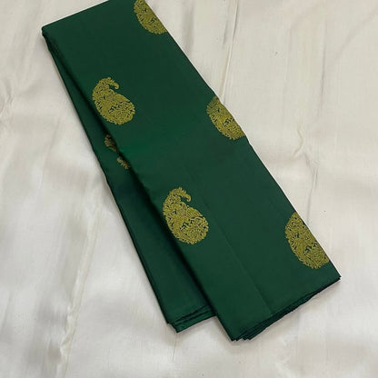 Green Banarasi Soft Silk Saree with Rich Peacock Butta & Heavy Zari Pallu | Traditional Wedding Wear | Unstitched Blouse