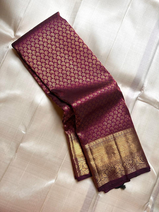 Purple Banarasi Soft Silk Saree with Rich Gold Zari Weaving & Contrast Pallu | Traditional Wedding Wear | Unstitched Blouse