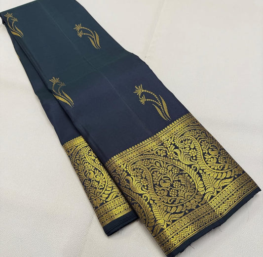 Banarasi Soft Silk Saree with Rich Golden Zari Border | Wedding & Festive Wear (Red & Navy Blue)