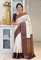 White Soft Silk Saree with Purple Zari Border | Traditional Banarasi Style Festive Wear