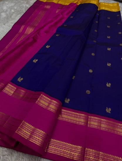 Royal Blue Banarasi Soft Silk Saree with Rani Pink Zari Border | Traditional Wedding & Festive Wear