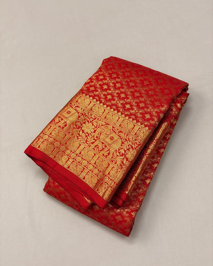 Royal Red Kanjivaram Soft Silk Saree with Rich Gold Zari Weaving