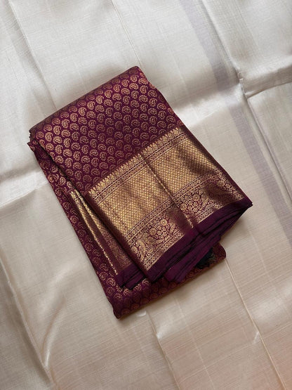 Purple Banarasi Soft Silk Saree with Rich Gold Zari Weaving & Contrast Pallu | Traditional Wedding Wear | Unstitched Blouse