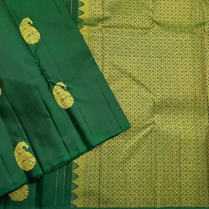 Green Banarasi Soft Silk Saree with Rich Peacock Butta & Heavy Zari Pallu | Traditional Wedding Wear | Unstitched Blouse