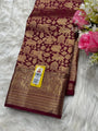 Maroon Banarasi Soft Silk Saree with Rich Golden Zari Weaving | Traditional Wedding & Festive Wear