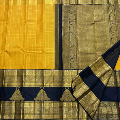 Mustard Yellow Banarasi Soft Silk Saree with Navy Blue Rich Zari Border | Traditional Wedding & Festive Wear