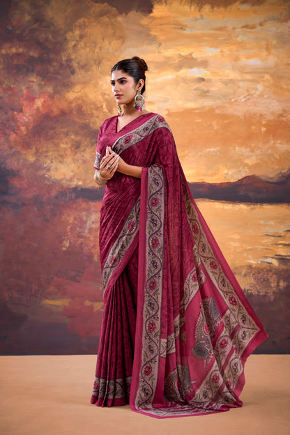 Elegant Printed Crepe Saree Collection | Soft Lightweight Daily, Office & Festive Wear (4 Colors)