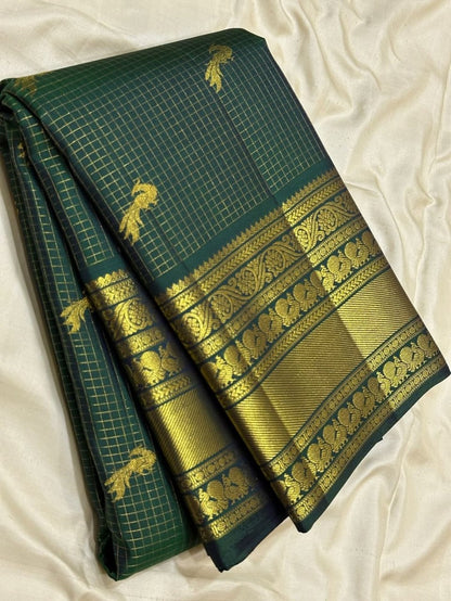 Bottle Green Banarasi Soft Silk Saree with Rich Golden Zari Border | Traditional Wedding & Festive Wear