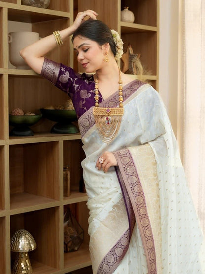 Soft Banarasi Silk Saree with Rich Zari Woven Border & Running Blouse | Wedding, Festive & Party Wear | 5 Colors