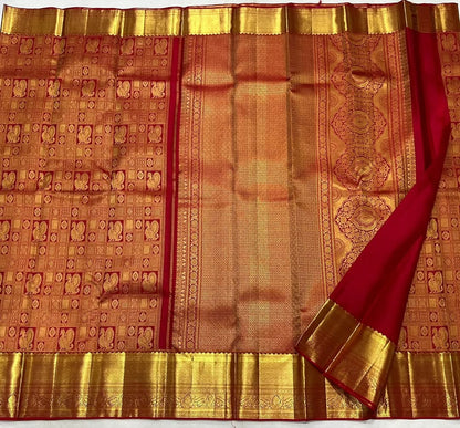 Heritage Maroon Kanjivaram Silk Saree with Grand Gold Zari Weaving