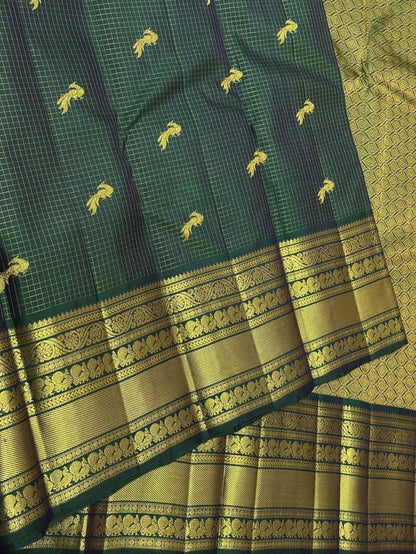 Bottle Green Banarasi Soft Silk Saree with Rich Golden Zari Border | Traditional Wedding & Festive Wear