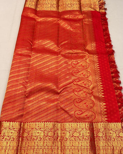 Royal Red Kanjivaram Soft Silk Saree with Rich Gold Zari Weaving