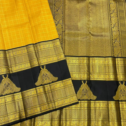 Mustard Yellow Banarasi Soft Silk Saree with Navy Blue Rich Zari Border | Traditional Wedding & Festive Wear