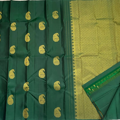 Green Banarasi Soft Silk Saree with Rich Peacock Butta & Heavy Zari Pallu | Traditional Wedding Wear | Unstitched Blouse